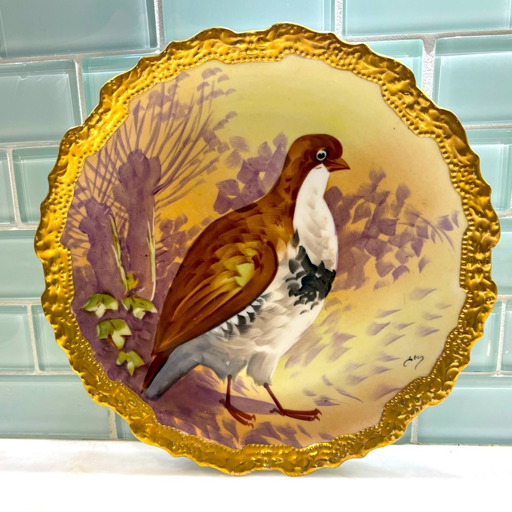 Antique Limoges Comte D' Artoise Signed Hand Painted Plate Game Birds 10" Gold